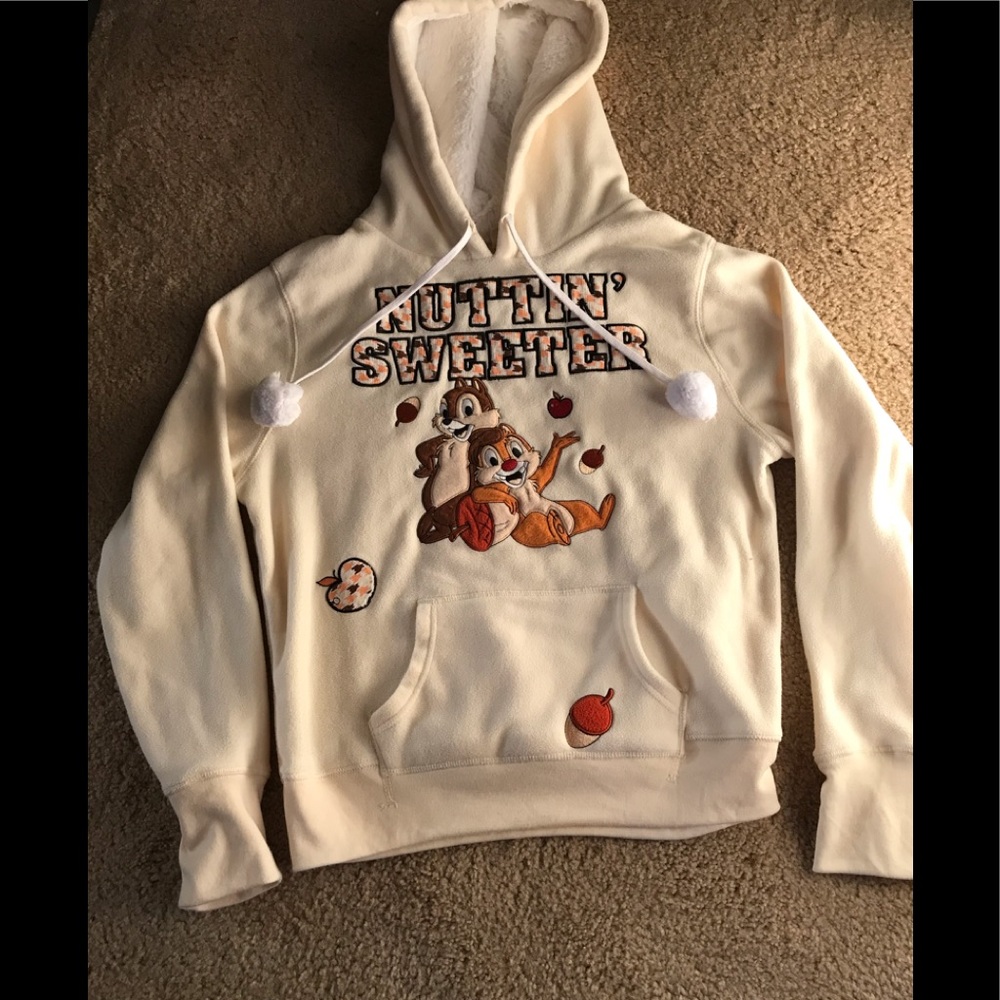 Disney Cream Hoodie with Chip and Dale Graphic